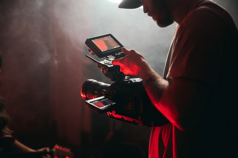 Videographer filming with a professional camera